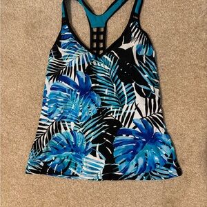 Tropical Blue and Black Women's Tankini Swim Top